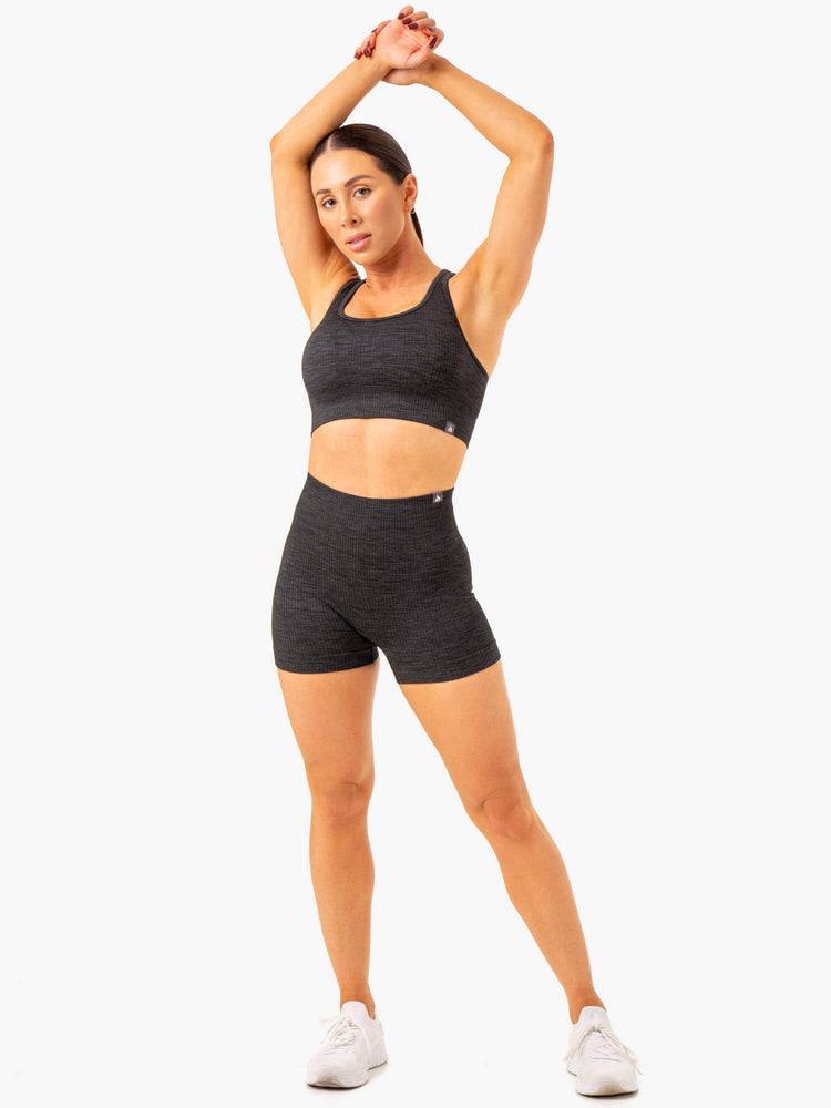 Ryderwear Women Shorts Rib Seamless Women's Shorts Black Marl | CA1975WY