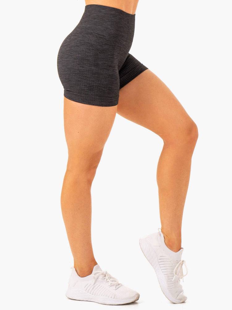 Ryderwear Women Shorts Rib Seamless Women\'s Shorts Black Marl | CA1975WY