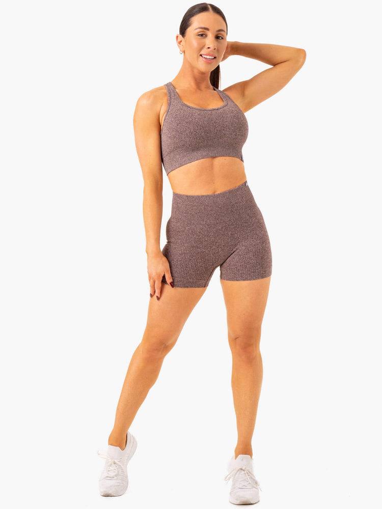 Ryderwear Women Shorts Rib Seamless Women's Shorts Chocolate Marl | CA1988GL