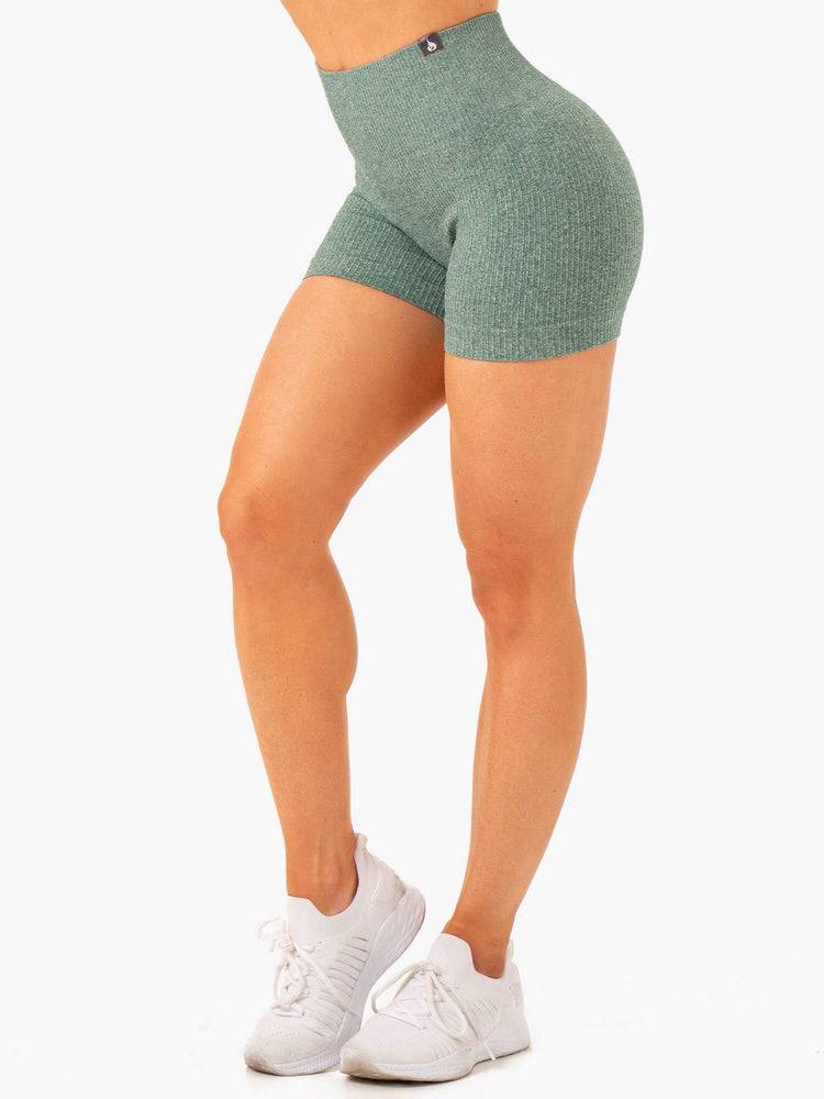 Ryderwear Women Shorts Rib Seamless Women's Shorts Green Marl | CA2016JJ