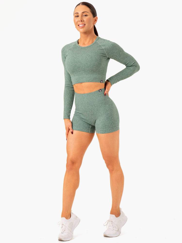 Ryderwear Women Shorts Rib Seamless Women's Shorts Green Marl | CA2016JJ