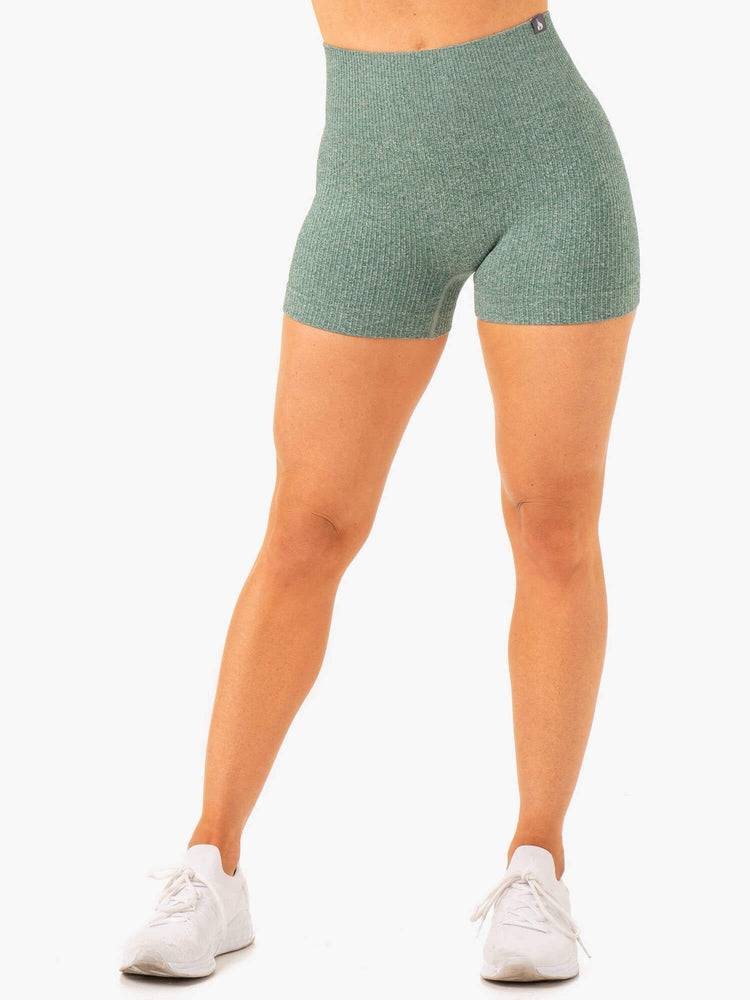 Ryderwear Women Shorts Rib Seamless Women\'s Shorts Green Marl | CA2016JJ