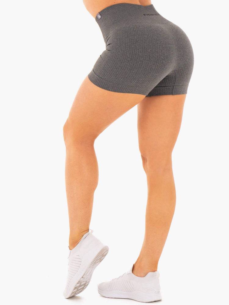 Ryderwear Women Shorts Rib Seamless Women's Shorts Charcoal Marl | CA2131WY