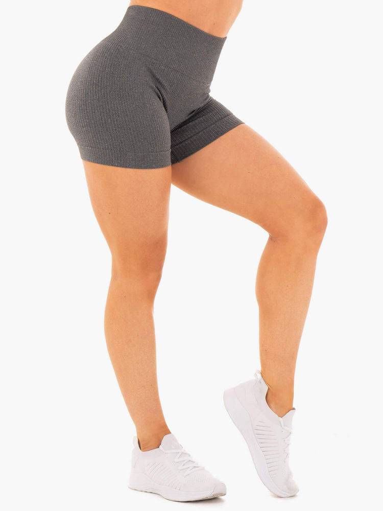 Ryderwear Women Shorts Rib Seamless Women's Shorts Charcoal Marl | CA2131WY