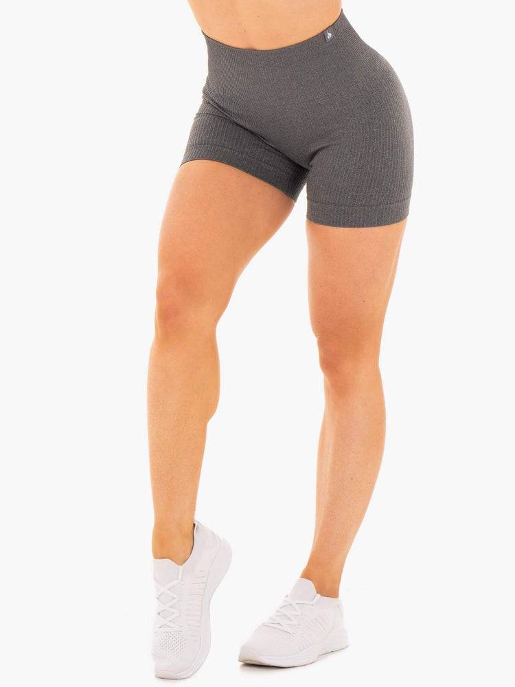 Ryderwear Women Shorts Rib Seamless Women\'s Shorts Charcoal Marl | CA2131WY