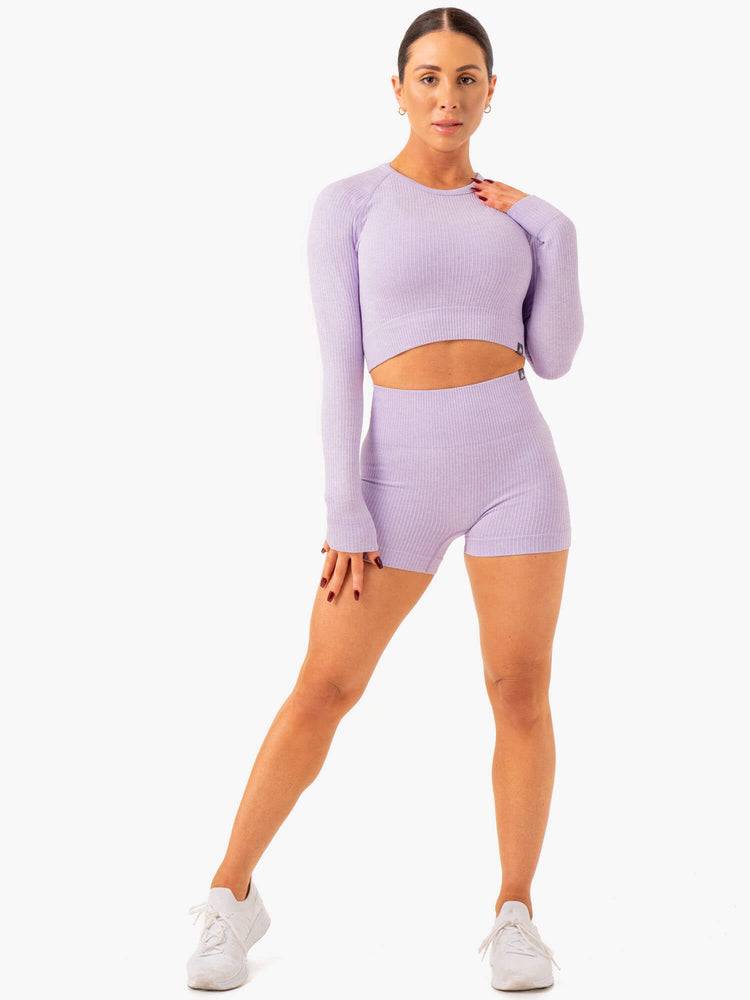 Ryderwear Women Shorts Rib Seamless Women's Shorts Lavender Marl | CA2190OR