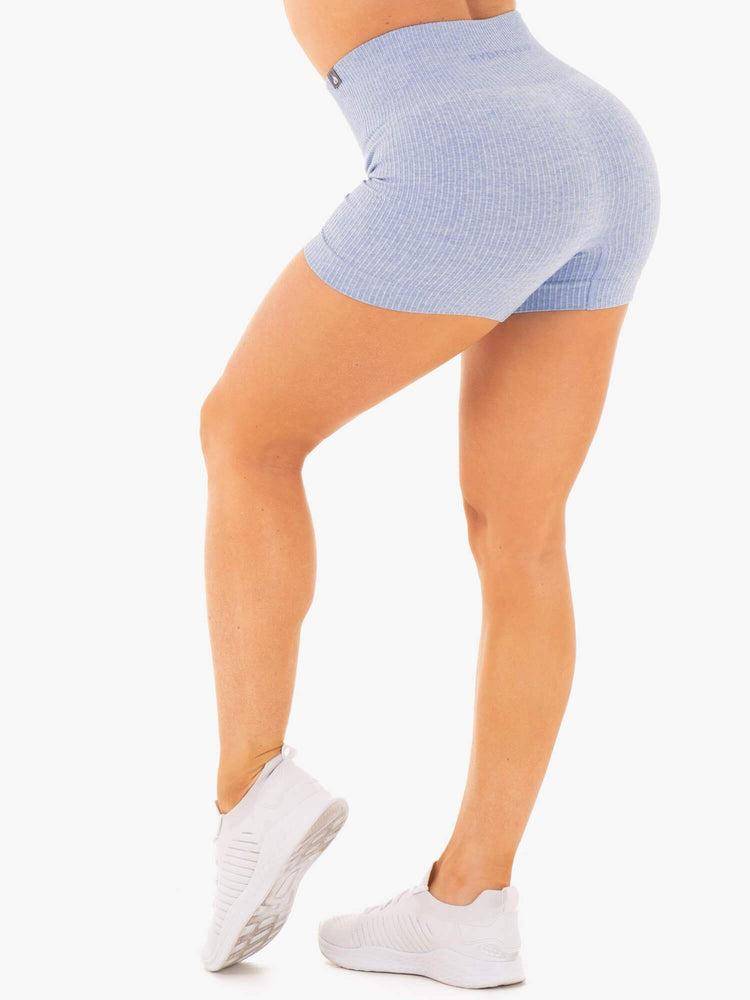 Ryderwear Women Shorts Rib Seamless Women's Shorts Blue Marl | CA2204VD