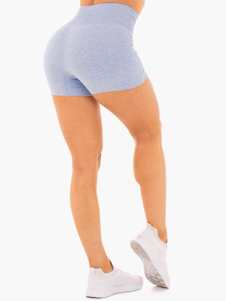 Ryderwear Women Shorts Rib Seamless Women's Shorts Blue Marl | CA2204VD