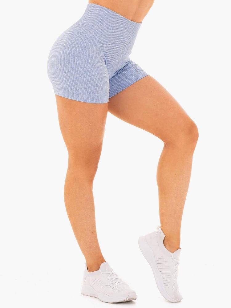 Ryderwear Women Shorts Rib Seamless Women's Shorts Blue Marl | CA2204VD