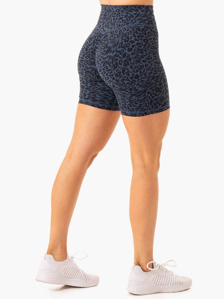 Ryderwear Women Shorts Rotation High Waisted Scrunch Women's Shorts Navy Leopard | CA2135YU