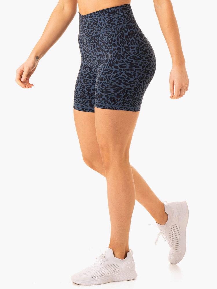 Ryderwear Women Shorts Rotation High Waisted Scrunch Women's Shorts Navy Leopard | CA2135YU