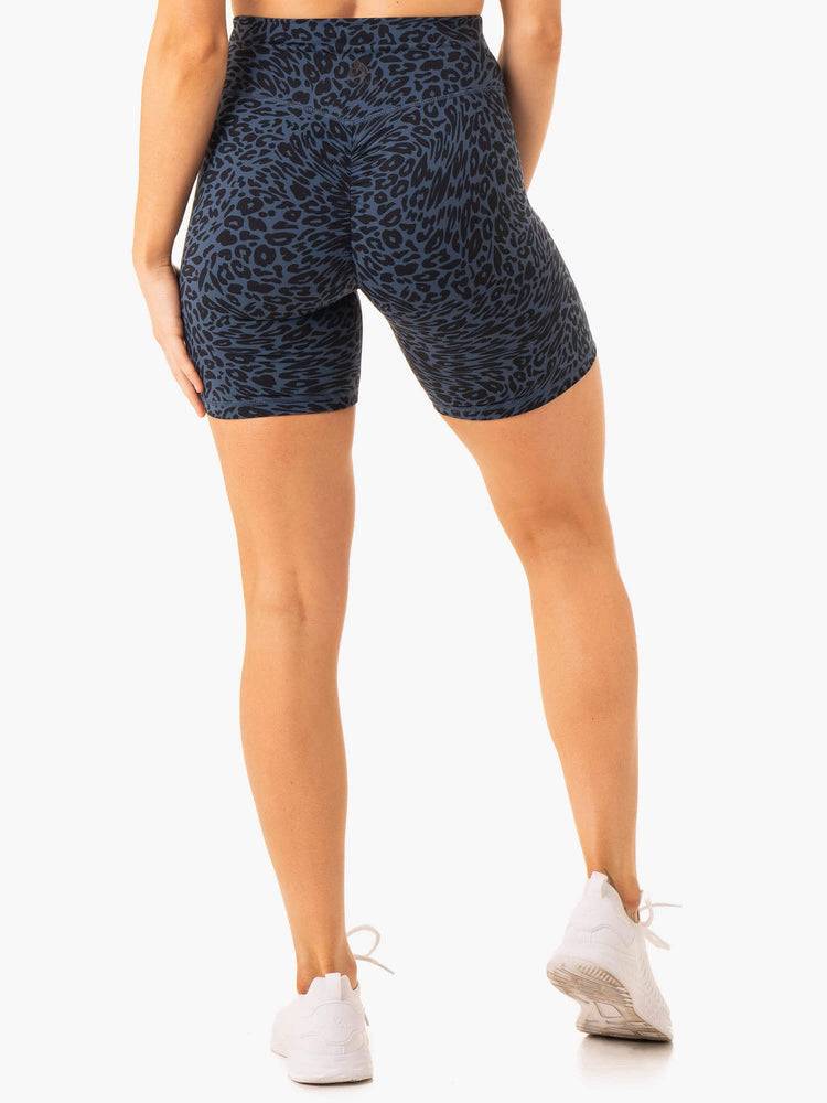 Ryderwear Women Shorts Rotation High Waisted Scrunch Women's Shorts Navy Leopard | CA2135YU