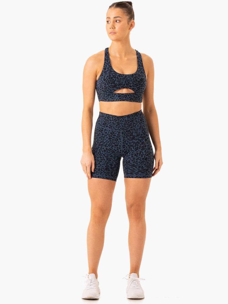 Ryderwear Women Shorts Rotation High Waisted Scrunch Women's Shorts Navy Leopard | CA2135YU