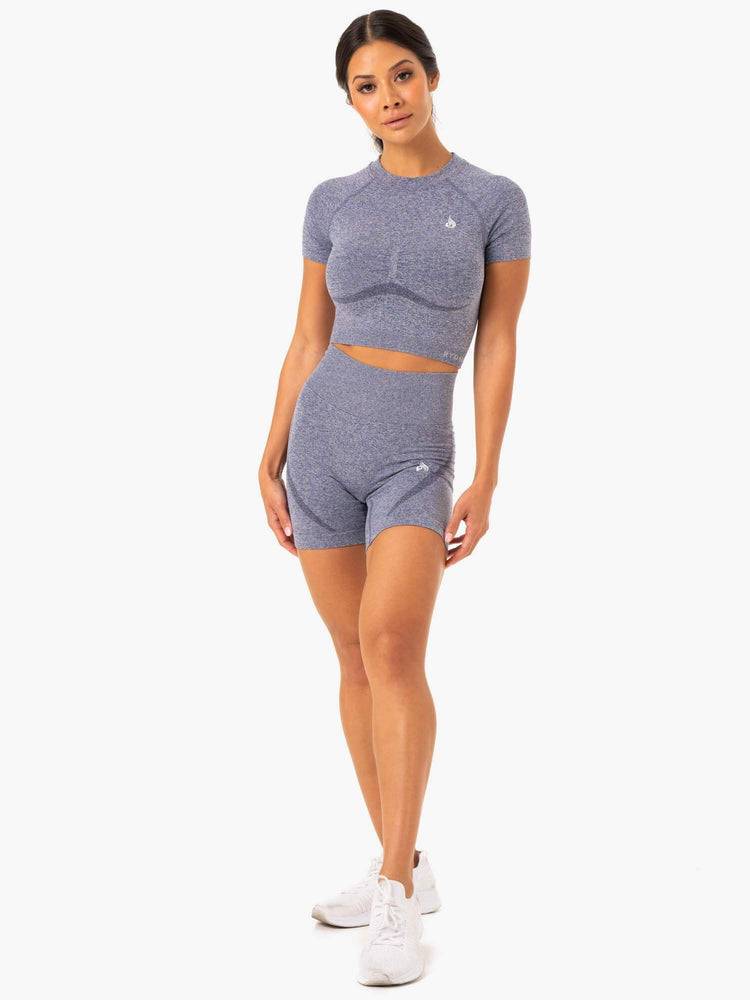 Ryderwear Women Shorts Sculpt Seamless Women's Shorts Navy Marl | CA2104QZ