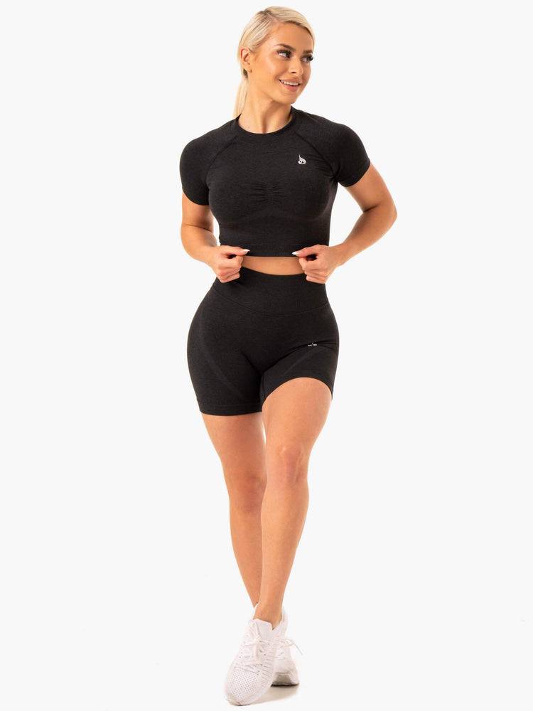 Ryderwear Women Shorts Sculpt Seamless Women's Shorts Black Marl | CA2105WY