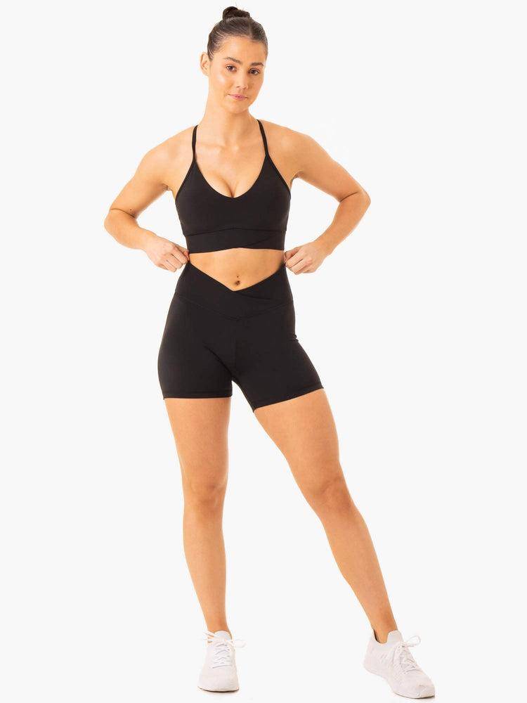 Ryderwear Women Shorts Serene Cross Over Scrunch Women's Shorts Black | CA2046XF