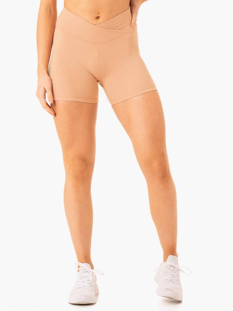 Ryderwear Women Shorts Serene Cross Over Scrunch Women's Shorts Tan | CA2081RW