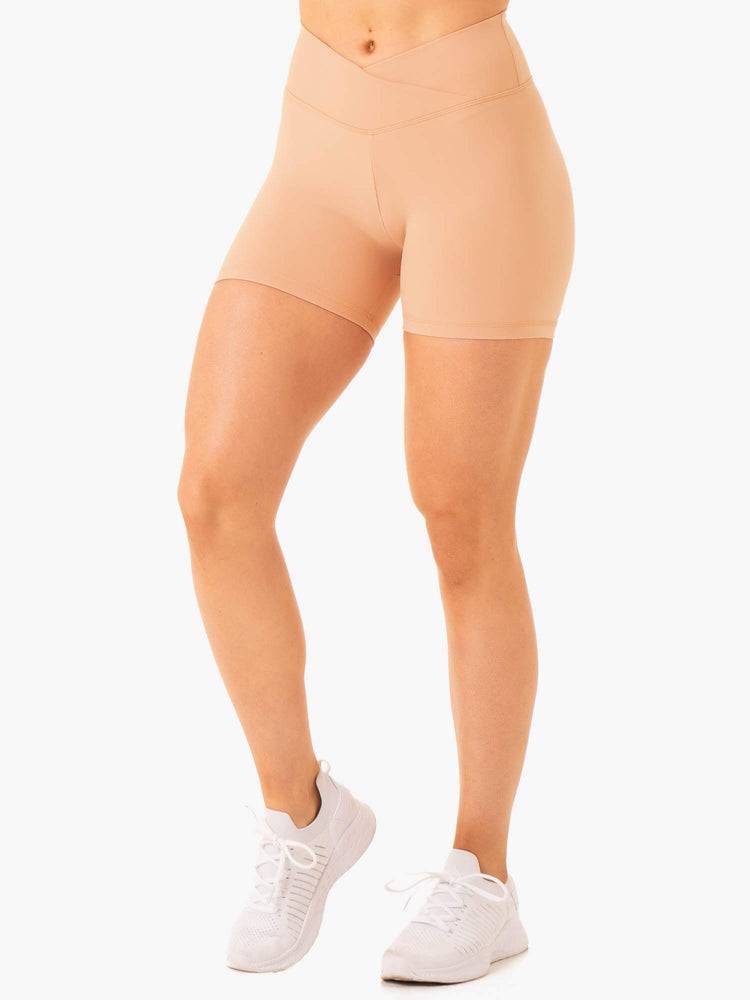 Ryderwear Women Shorts Serene Cross Over Scrunch Women\'s Shorts Tan | CA2081RW