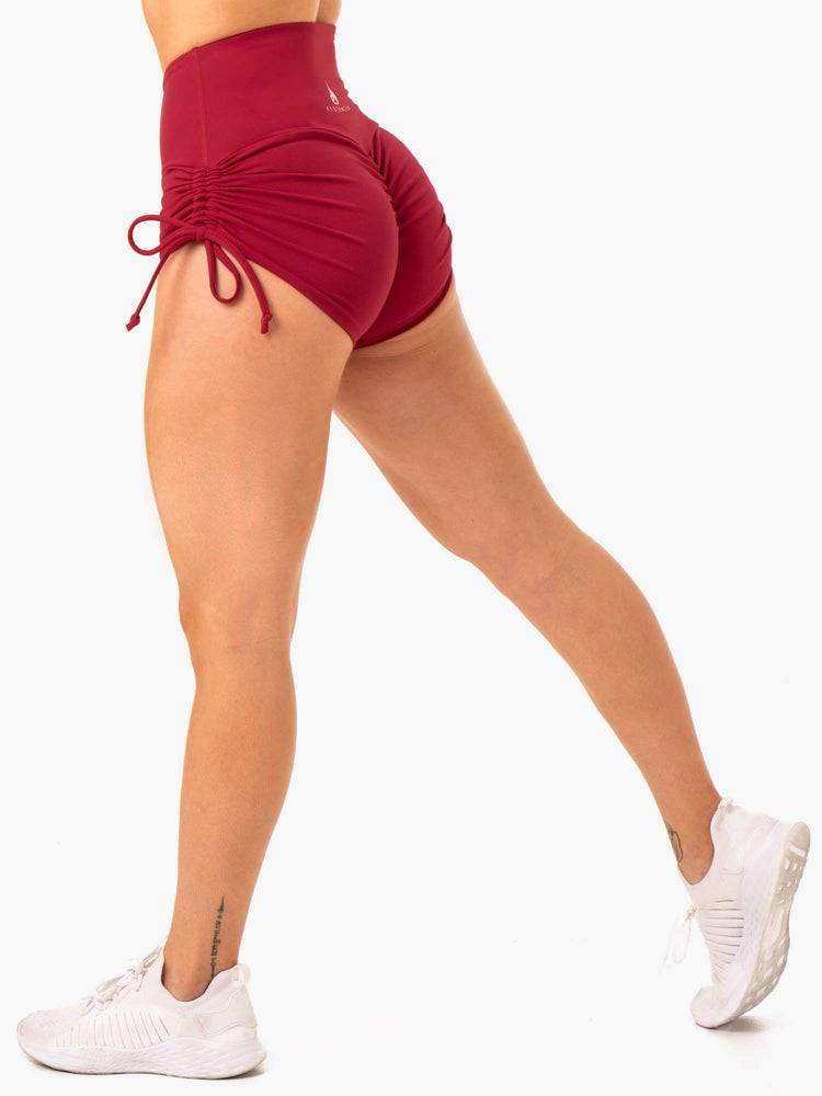 Ryderwear Women Shorts Staples Scrunch Bum Tie Up Women's Shorts Wine Red | CA2166AP