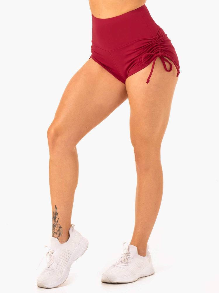 Ryderwear Women Shorts Staples Scrunch Bum Tie Up Women's Shorts Wine Red | CA2166AP