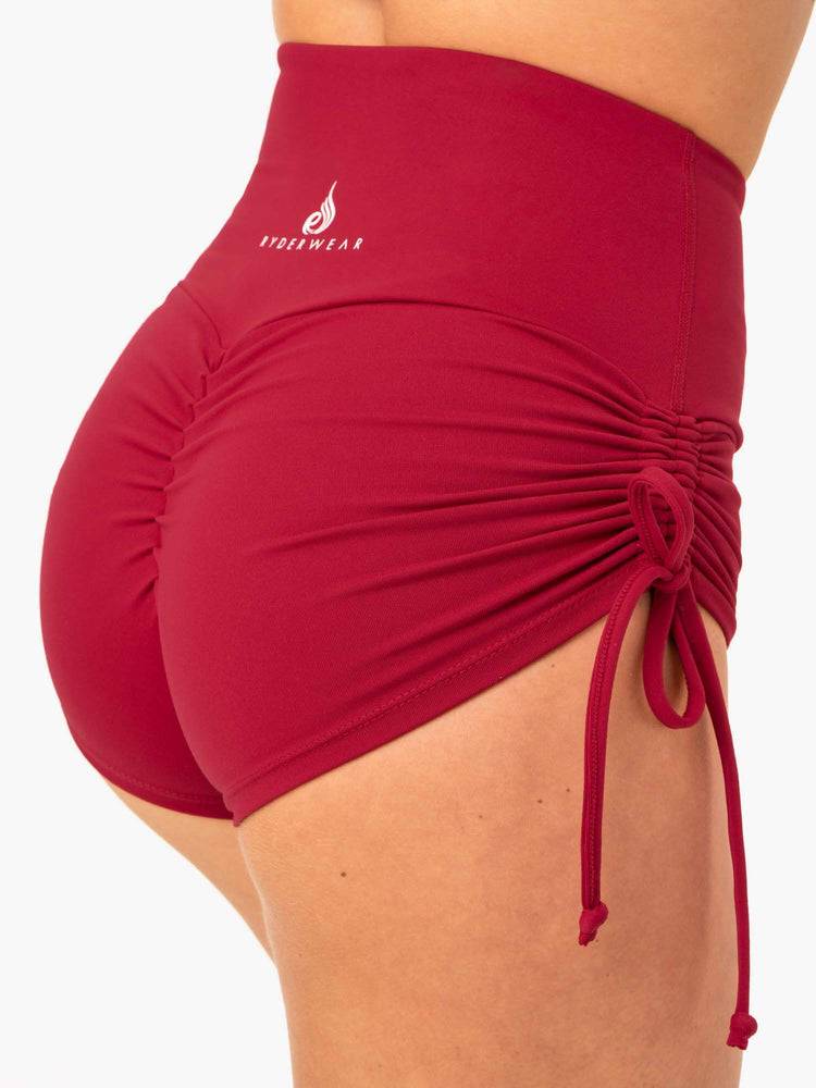 Ryderwear Women Shorts Staples Scrunch Bum Tie Up Women's Shorts Wine Red | CA2166AP