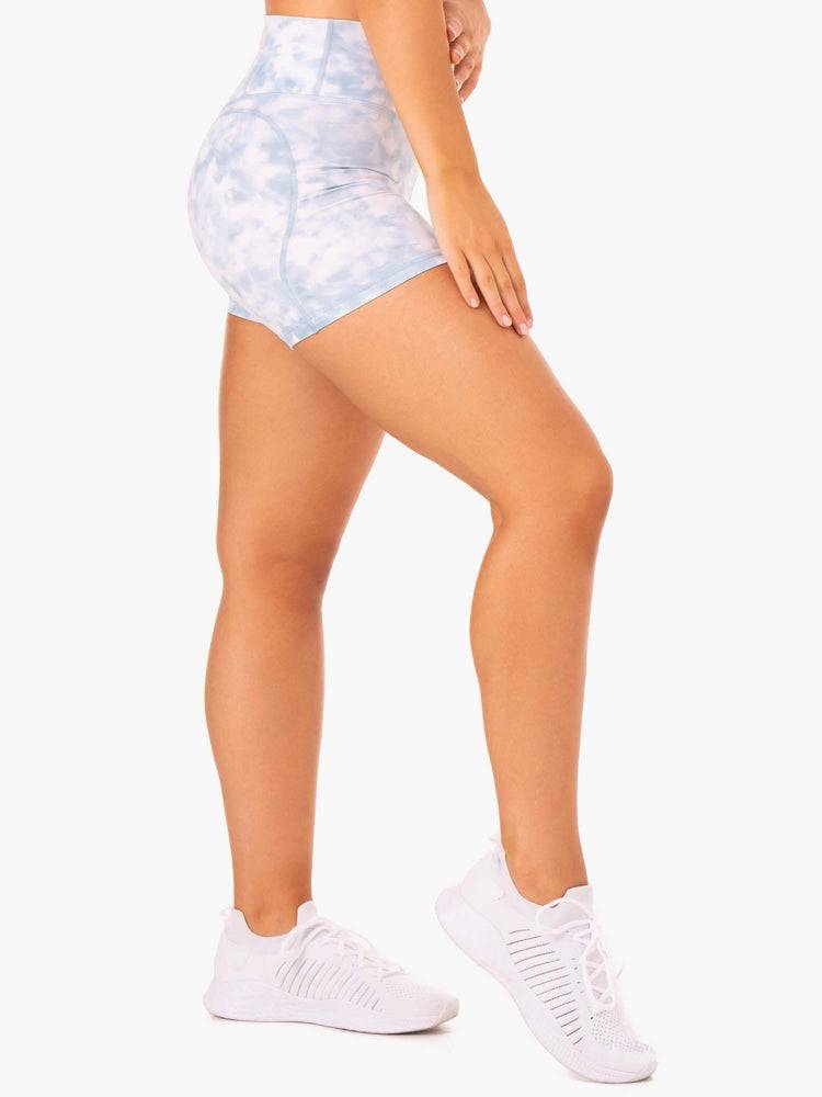 Ryderwear Women Shorts Tie Dye Mid Length Women's Shorts Steel Blue Tie Dye | CA2136UT