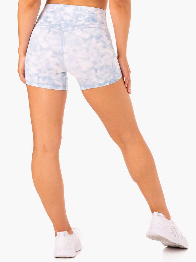 Ryderwear Women Shorts Tie Dye Mid Length Women's Shorts Steel Blue Tie Dye | CA2136UT