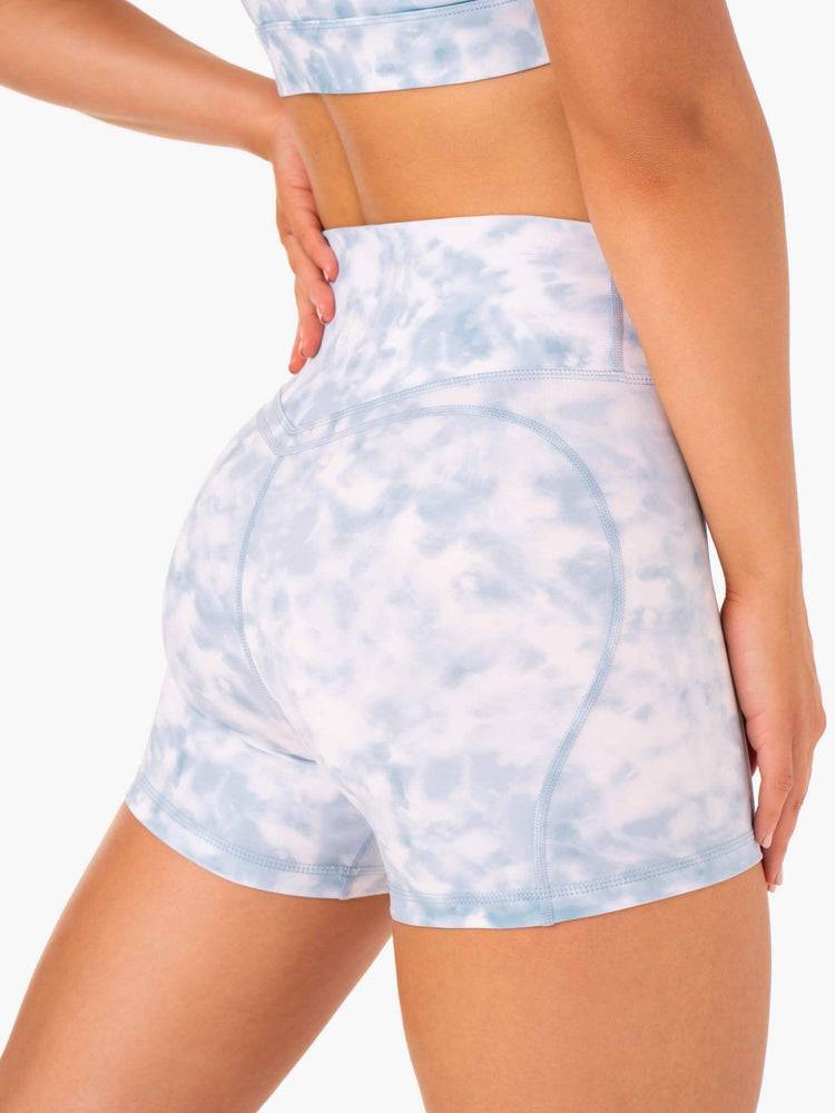 Ryderwear Women Shorts Tie Dye Mid Length Women's Shorts Steel Blue Tie Dye | CA2136UT