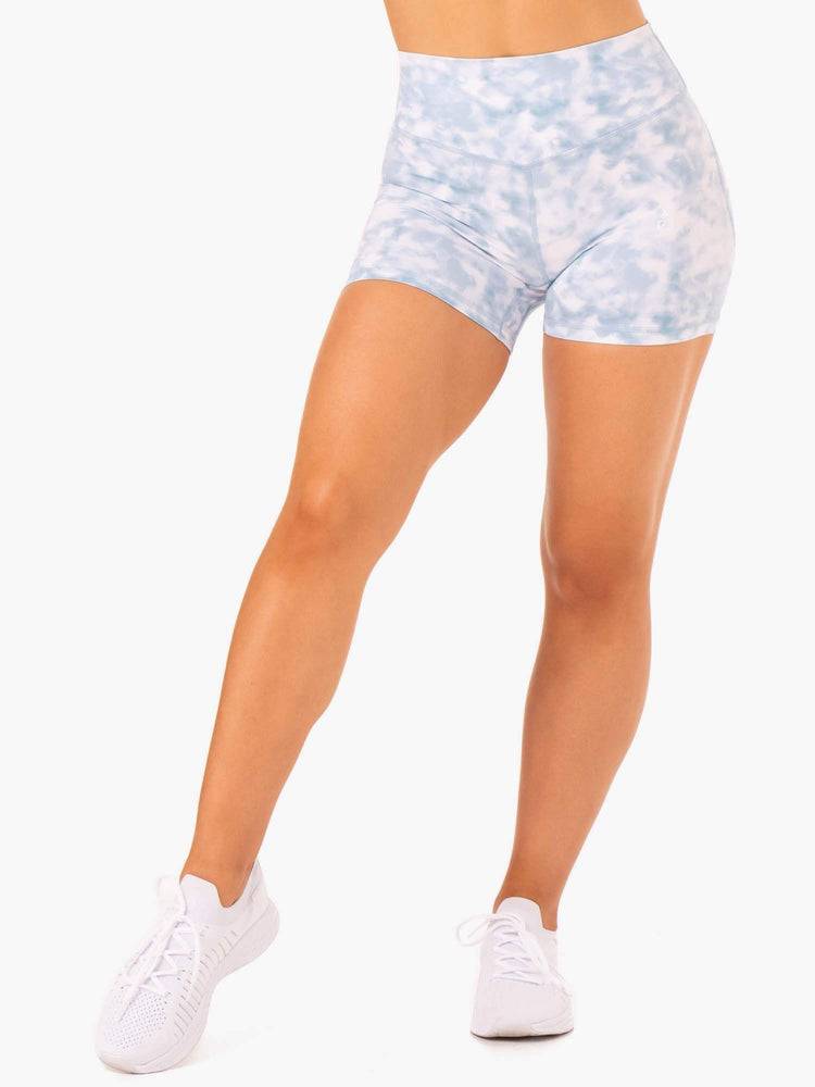 Ryderwear Women Shorts Tie Dye Mid Length Women\'s Shorts Steel Blue Tie Dye | CA2136UT