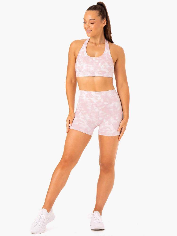 Ryderwear Women Shorts Tie Dye Mid Length Women's Shorts Mauve Pink Tie Dye | CA2161YU