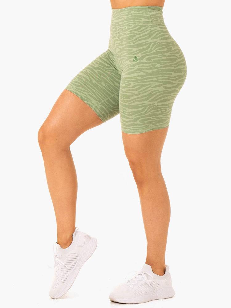 Ryderwear Women Shorts Transform Mid Length Women's Shorts Jade Green Zebra | CA2100VD