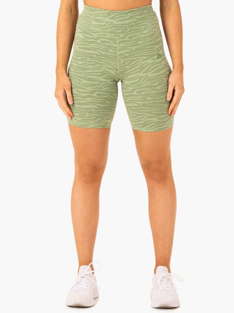 Ryderwear Women Shorts Transform Mid Length Women's Shorts Jade Green Zebra | CA2100VD