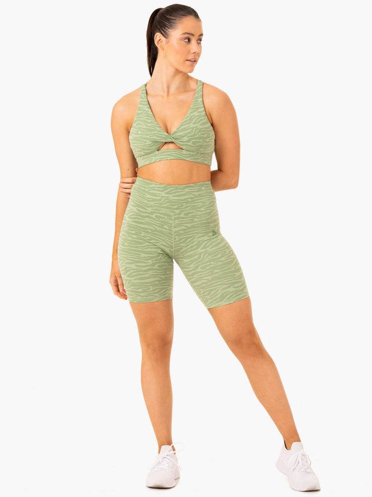 Ryderwear Women Shorts Transform Mid Length Women's Shorts Jade Green Zebra | CA2100VD