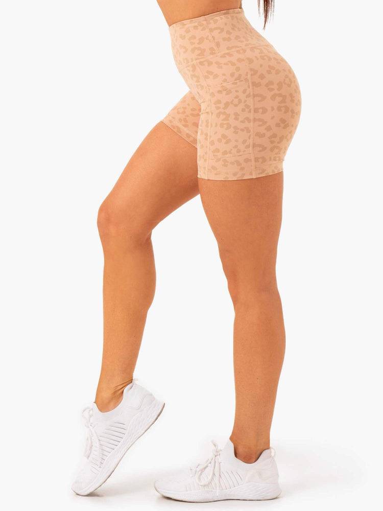 Ryderwear Women Shorts Ultra High Waisted Mid Length Women's Shorts Tan Leopard | CA1991KI