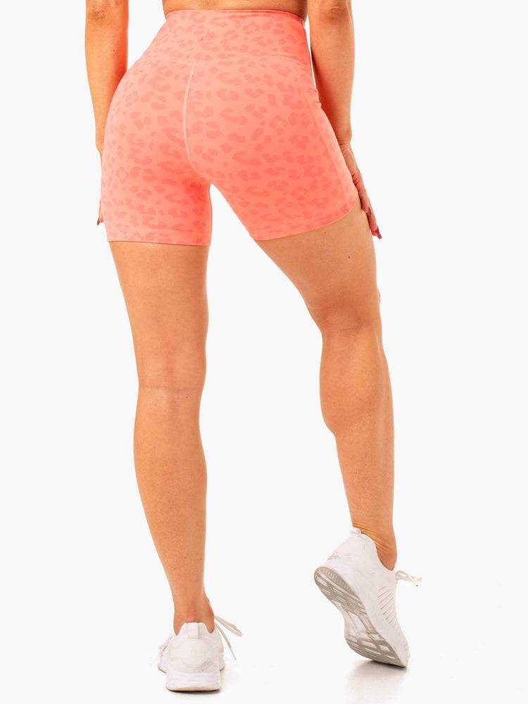 Ryderwear Women Shorts Ultra High Waisted Mid Length Women's Shorts Coral Leopard | CA1992LH