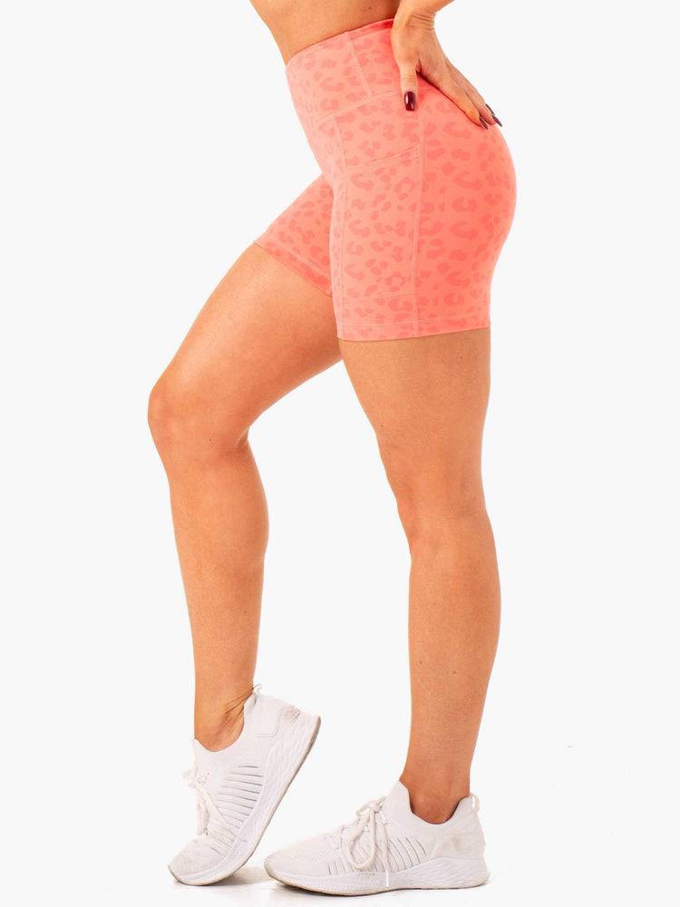 Ryderwear Women Shorts Ultra High Waisted Mid Length Women's Shorts Coral Leopard | CA1992LH