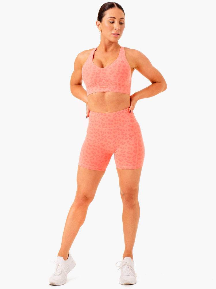 Ryderwear Women Shorts Ultra High Waisted Mid Length Women's Shorts Coral Leopard | CA1992LH