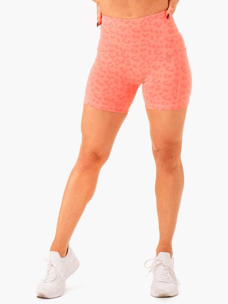 Ryderwear Women Shorts Ultra High Waisted Mid Length Women\'s Shorts Coral Leopard | CA1992LH