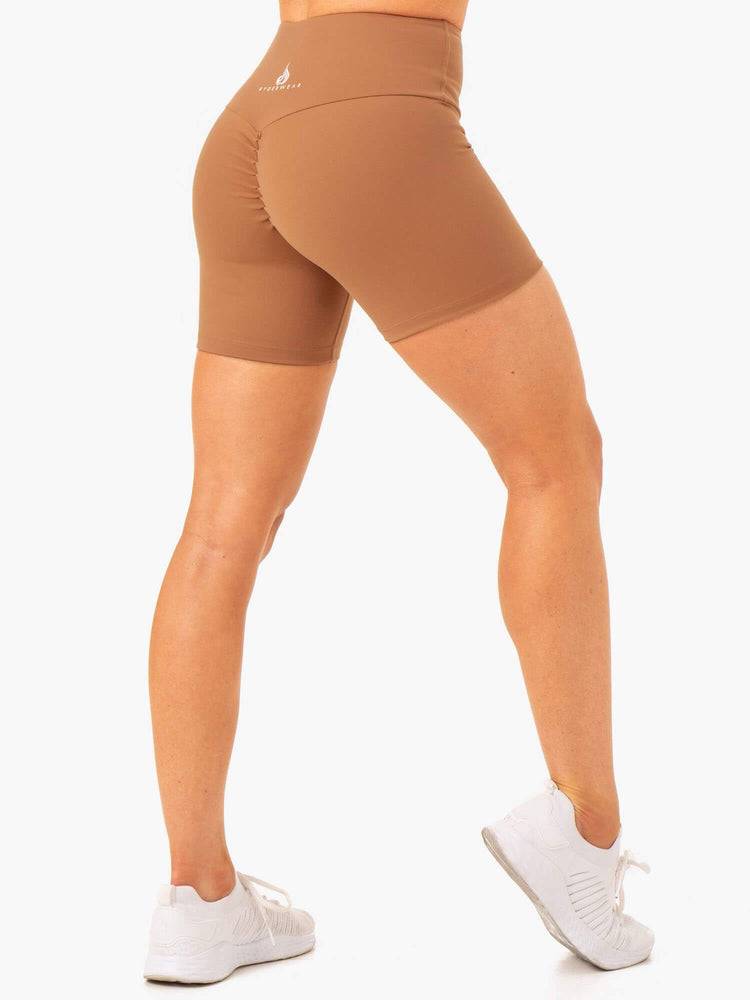 Ryderwear Women Shorts Vital Mid Length Scrunch Women's Shorts Mocha | CA2041HK