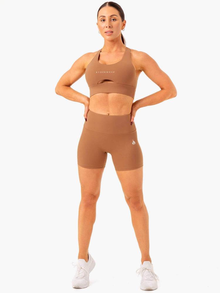 Ryderwear Women Shorts Vital Mid Length Scrunch Women's Shorts Mocha | CA2041HK