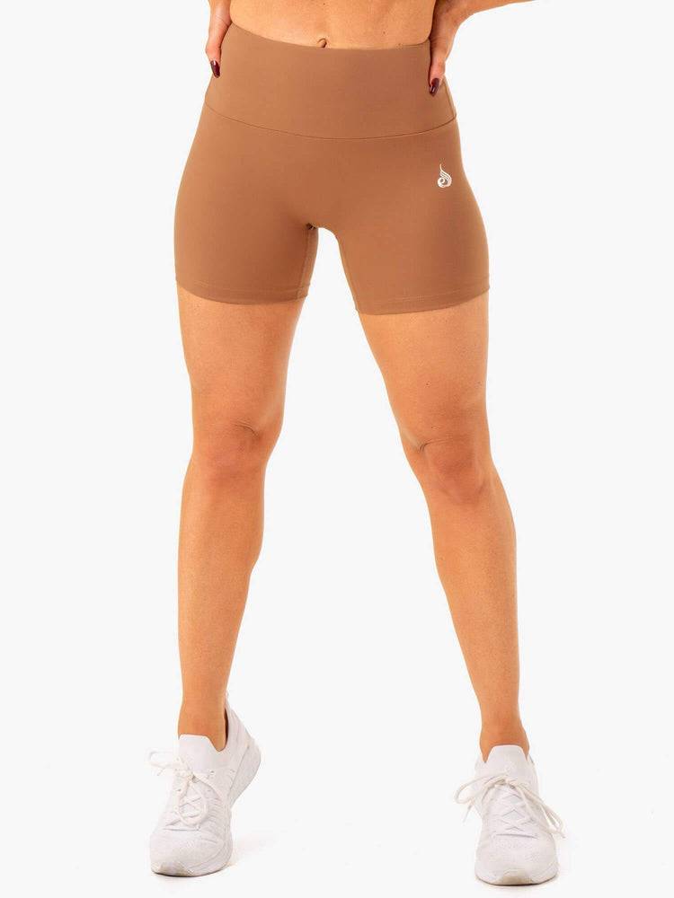 Ryderwear Women Shorts Vital Mid Length Scrunch Women\'s Shorts Mocha | CA2041HK