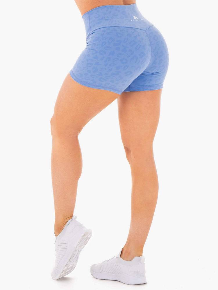 Ryderwear Women Shorts Wild High Waisted Women's Shorts Blue Leopard | CA2186TV