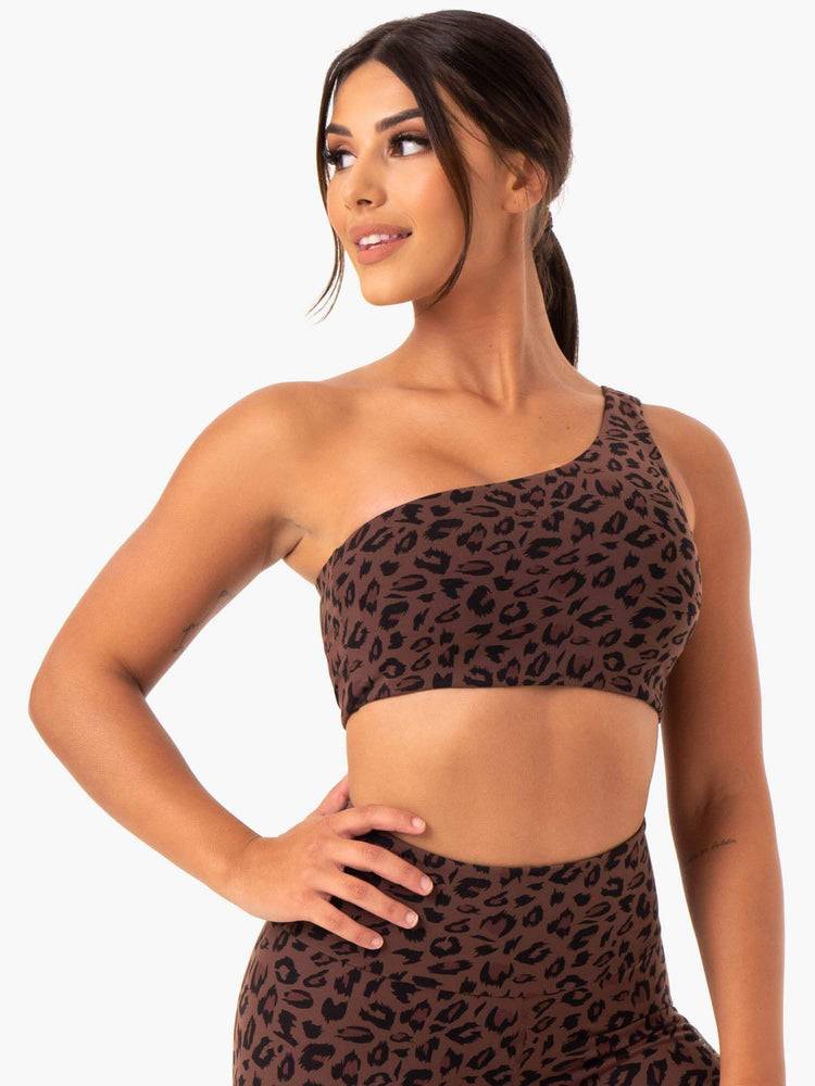 Ryderwear Women Sports Bra Adapt One Shoulder Women's Sports Bra Chocolate Leopard | CA1624GL