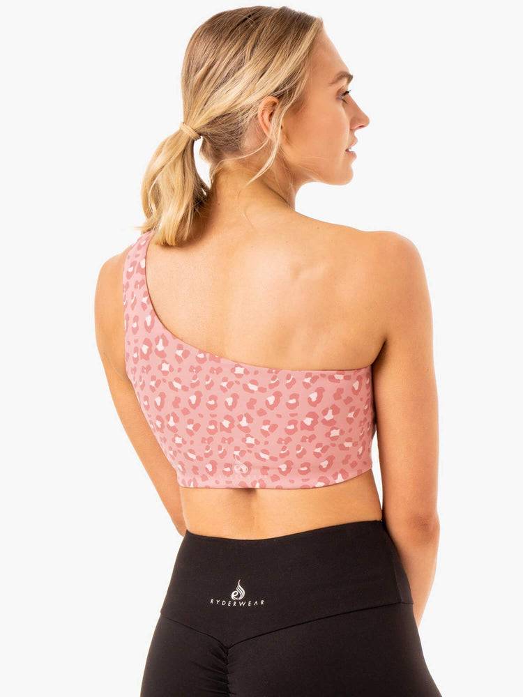 Ryderwear Women Sports Bra Adapt One Shoulder Women's Sports Bra Pink Leopard | CA1734XF