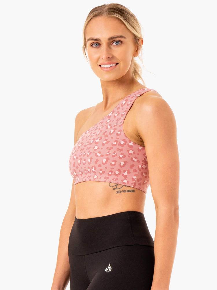 Ryderwear Women Sports Bra Adapt One Shoulder Women's Sports Bra Pink Leopard | CA1734XF