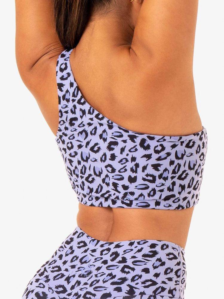 Ryderwear Women Sports Bra Adapt One Shoulder Women's Sports Bra Lavender Leopard | CA1755HK