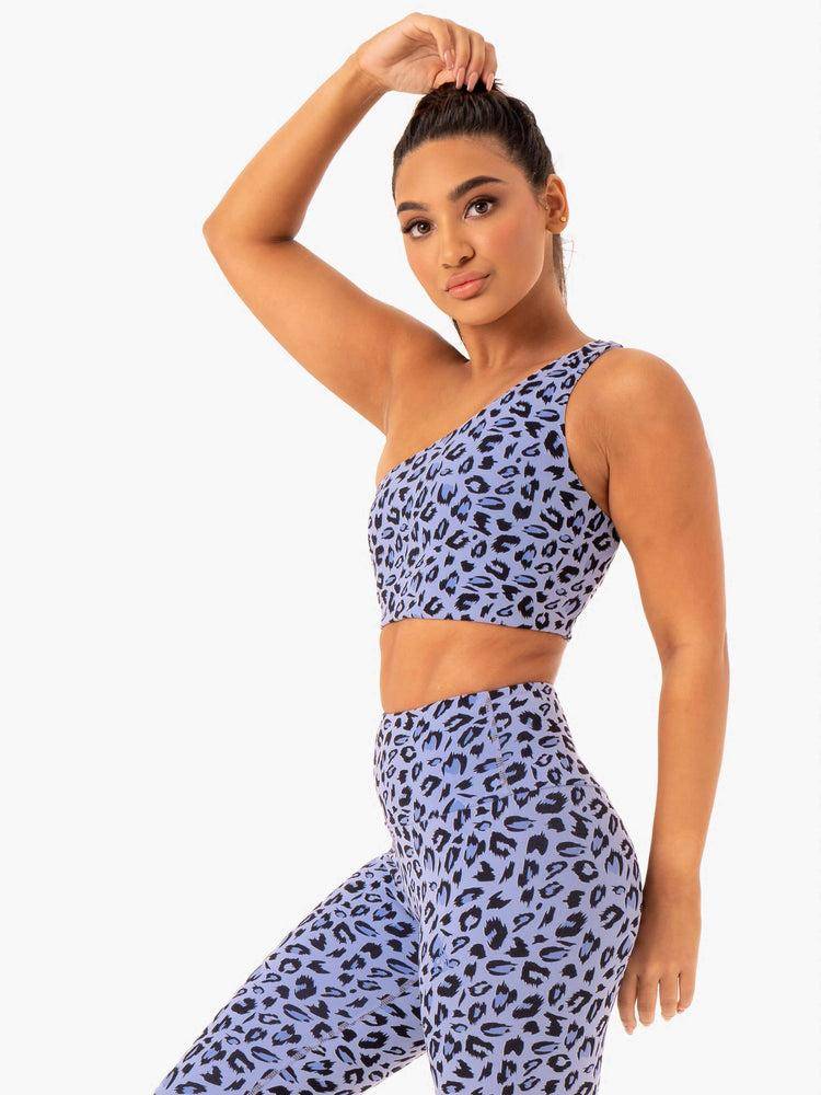 Ryderwear Women Sports Bra Adapt One Shoulder Women's Sports Bra Lavender Leopard | CA1755HK