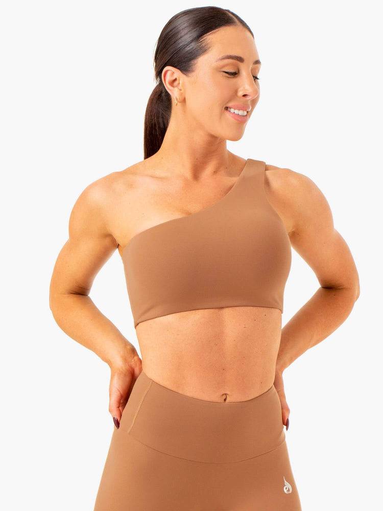 Ryderwear Women Sports Bra Adapt One Shoulder Women's Sports Bra Mocha | CA1856DN