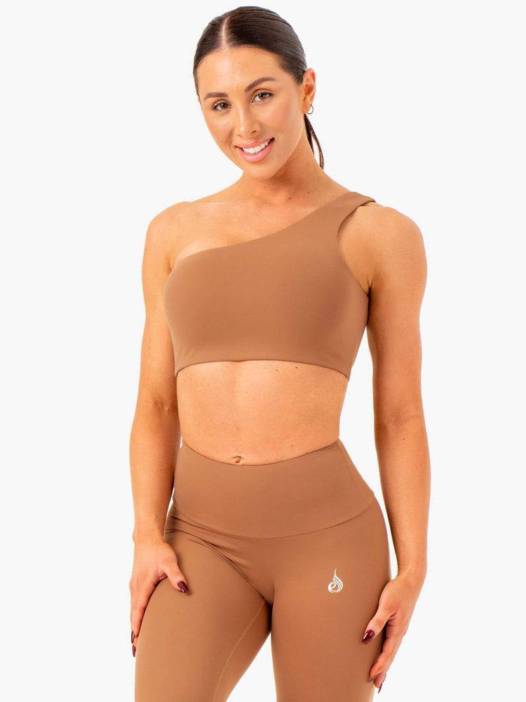 Ryderwear Women Sports Bra Adapt One Shoulder Women\'s Sports Bra Mocha | CA1856DN