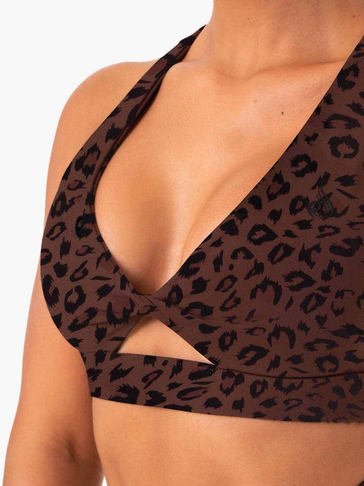 Ryderwear Women Sports Bra Adapt Twist Women's Sports Bra Chocolate Leopard | CA1638EX